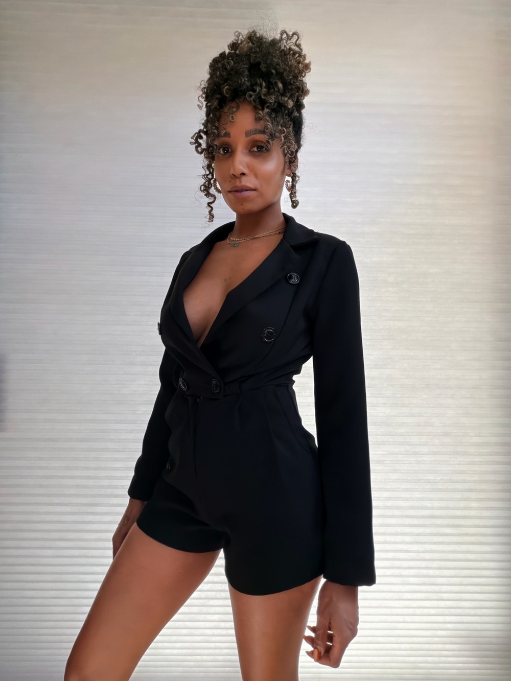 NLW Black Double-Breasted Blazer Romper | Tailored Tuxedo Style